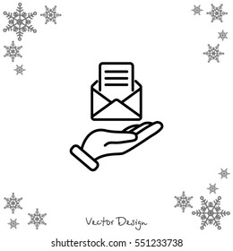 Web line icon. E-mail (open lettter) in hand.