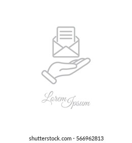 Web line icon. E-mail (open lettter) in hand.