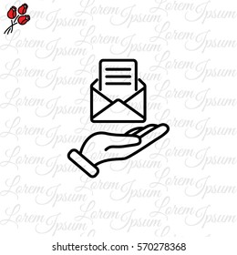 Web line icon. E-mail (open lettter) in hand.