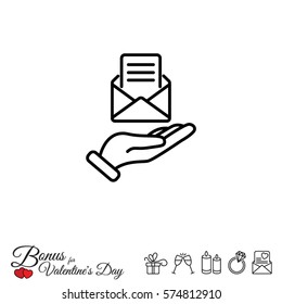 Web line icon. E-mail (open lettter) in hand.