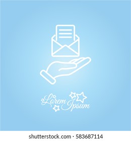 Web line icon. E-mail (open lettter) in hand.