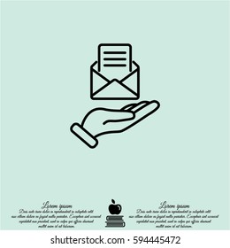 Web line icon. E-mail (open lettter) in hand.
