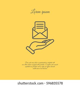 Web line icon. E-mail (open lettter) in hand.