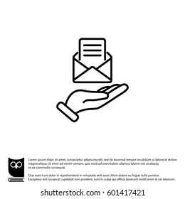 Web line icon. E-mail (open lettter) in hand.