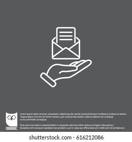 Web line icon. E-mail (open lettter) in hand.