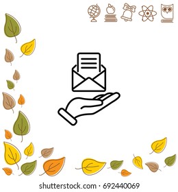 Web line icon. E-mail (open lettter) in hand.