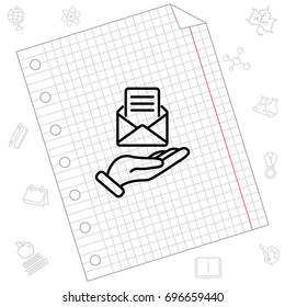Web line icon. E-mail (open lettter) in hand.