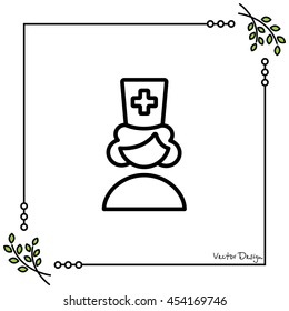 Web line icon. Female doctor, nurse
