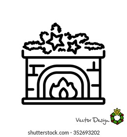 Web line icon. Fireplace, Christmas decorations