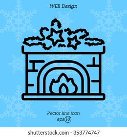 Web line icon. Fireplace, Christmas decorations