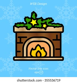 Web line icon. Fireplace, Christmas decorations