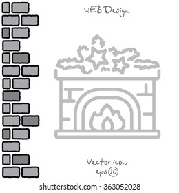 Web line icon. Fireplace, Christmas decorations