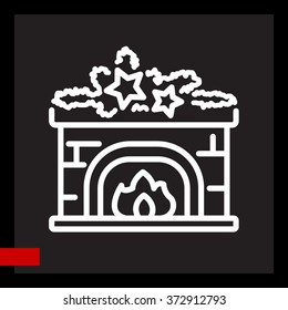 Web line icon. Fireplace, Christmas decorations