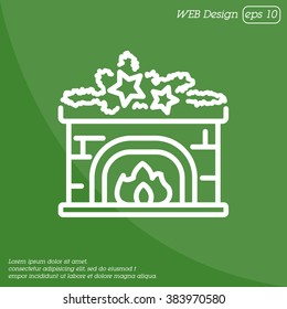 Web line icon. Fireplace, Christmas decorations