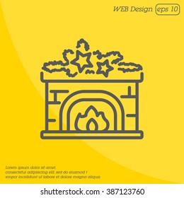 Web line icon. Fireplace, Christmas decorations