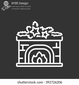 Web line icon. Fireplace, Christmas decorations