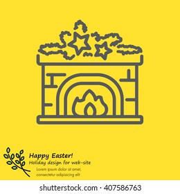 Web line icon. Fireplace, Christmas decorations