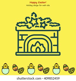 Web line icon. Fireplace, Christmas decorations