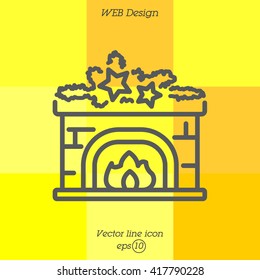 Web line icon. Fireplace, Christmas decorations
