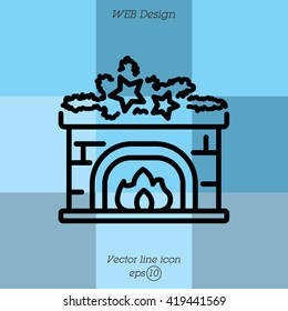 Web line icon. Fireplace, Christmas decorations