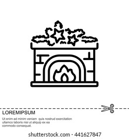 Web line icon. Fireplace, Christmas decorations