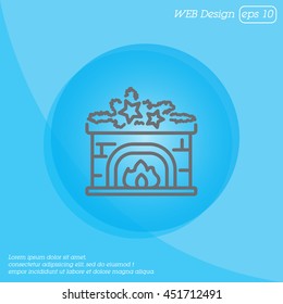 Web line icon. Fireplace, Christmas decorations