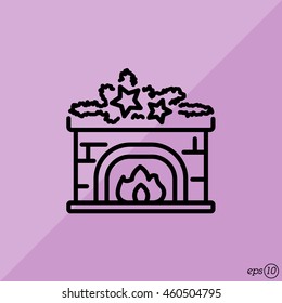 Web line icon. Fireplace, Christmas decorations