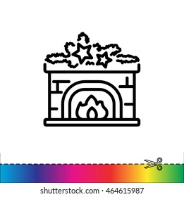Web line icon. Fireplace, Christmas decorations