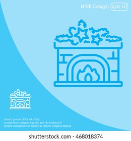 Web line icon. Fireplace, Christmas decorations
