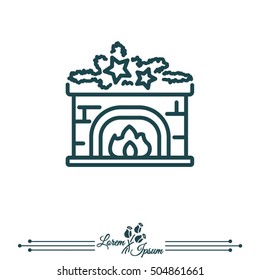Web line icon. Fireplace, Christmas decorations