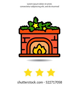 Web line icon. Fireplace, Christmas decorations