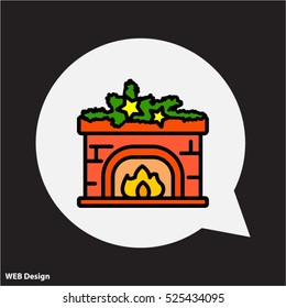 Web line icon. Fireplace, Christmas decorations