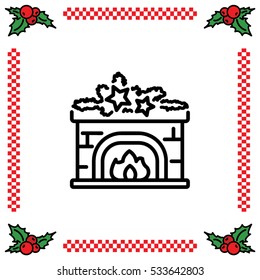 Web line icon. Fireplace, Christmas decorations