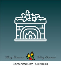 Web line icon. Fireplace, Christmas decorations