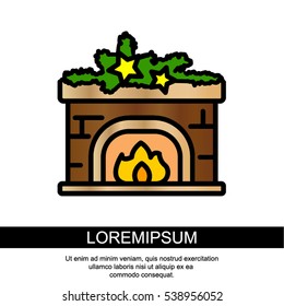 Web line icon. Fireplace, Christmas decorations