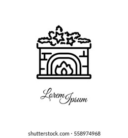 Web line icon. Fireplace, Christmas decorations