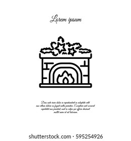 Web line icon. Fireplace, Christmas decorations