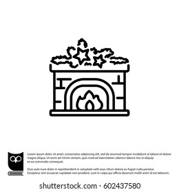 Web line icon. Fireplace, Christmas decorations