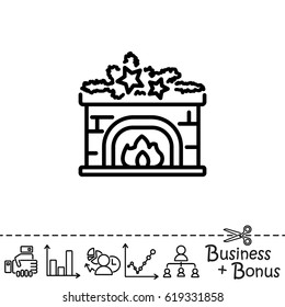 Web line icon. Fireplace, Christmas decorations