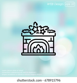 Web line icon. Fireplace, Christmas decorations