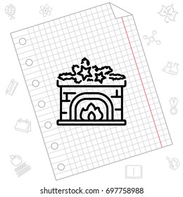 Web line icon. Fireplace, Christmas decorations