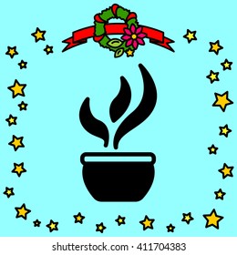 Web line icon. Flower in a pot