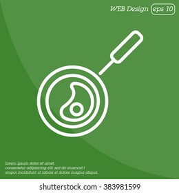 Web line icon. Fried eggs in a frying pan, Omelette