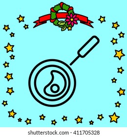 Web line icon. Fried eggs in a frying pan, Omelette