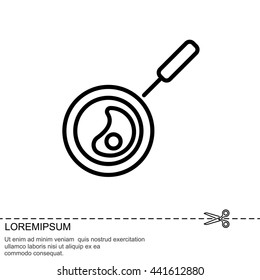 Web line icon. Fried eggs in a frying pan, Omelette
