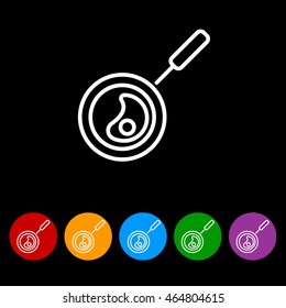 Web line icon. Fried eggs in a frying pan, Omelette