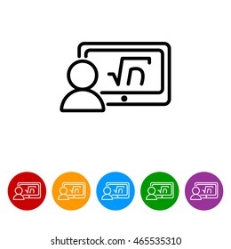 Web line icon. Gadget with formula, analyst