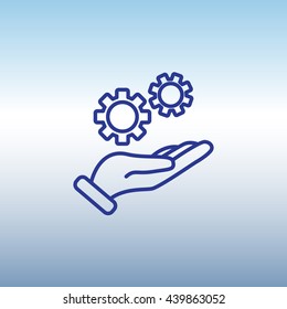 Web line icon. Gears (mechanism) in hand