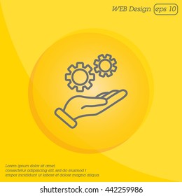 Web line icon. Gears (mechanism) in hand