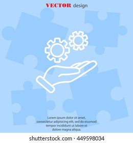 Web line icon. Gears (mechanism) in hand